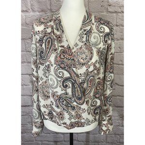 White House Black Market Floral Wrap Shirt 6 Hi Low Cut Out Sleeve Top 8963
